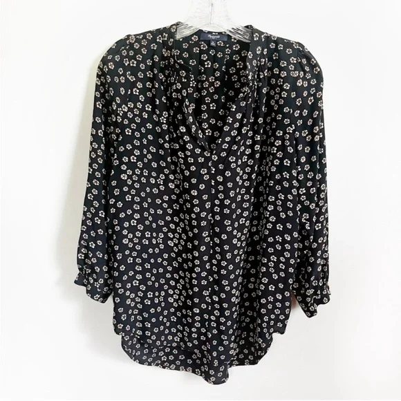 Madewell Memory blouse black Stencil Blossom floral silk high low - Picture 2 of 9